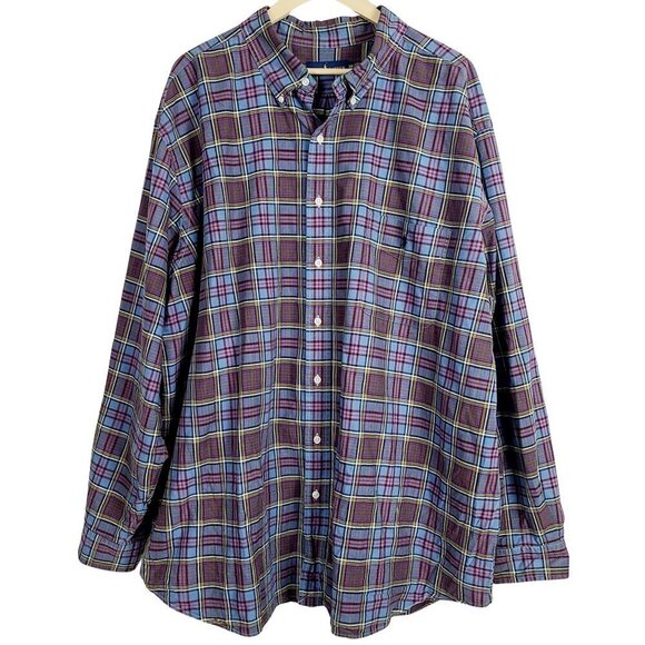 Polo Ralph Lauren Shirt 3XB Blue Purple Plaid 100% Cotton Button‎ Front Collared - Picture 1 of 10